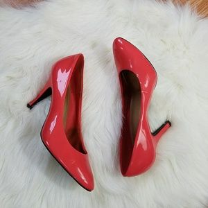 Shiny Salmon Pink High Heel Pumps